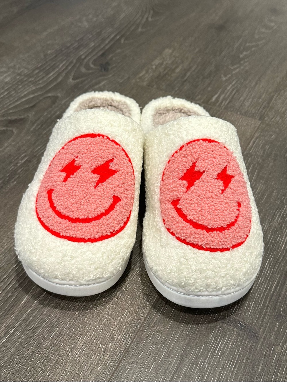 MIA Cream & Pink Smiley Face Sherpa Mules